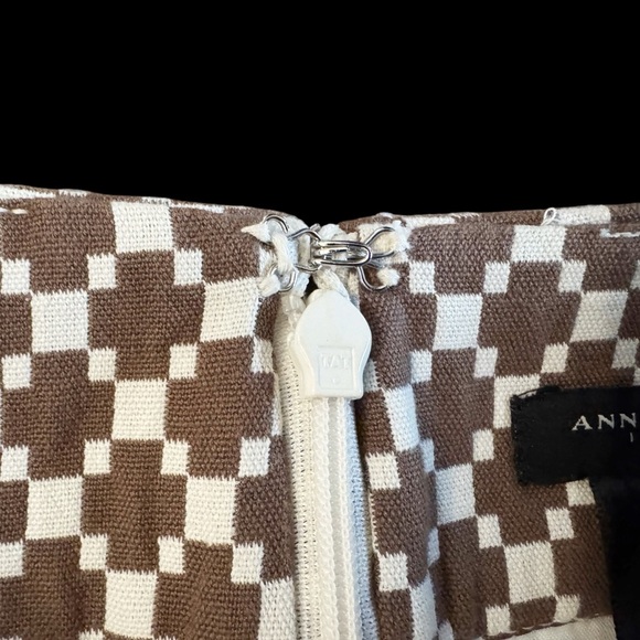 Ann Taylor Brown White Checkered pencil Skirt cotton office siren sz 6 992 - Picture 6 of 10